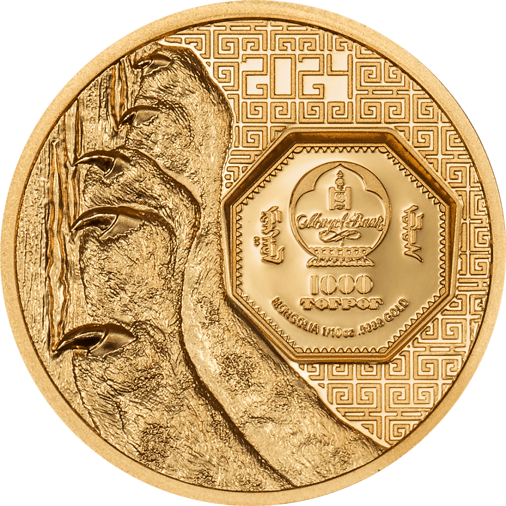 SNOW LEOPARD Wild Mongolia 1/10 Oz Gold Coin 1000 Togrog Mongolia 2024 - PARTHAVA COIN