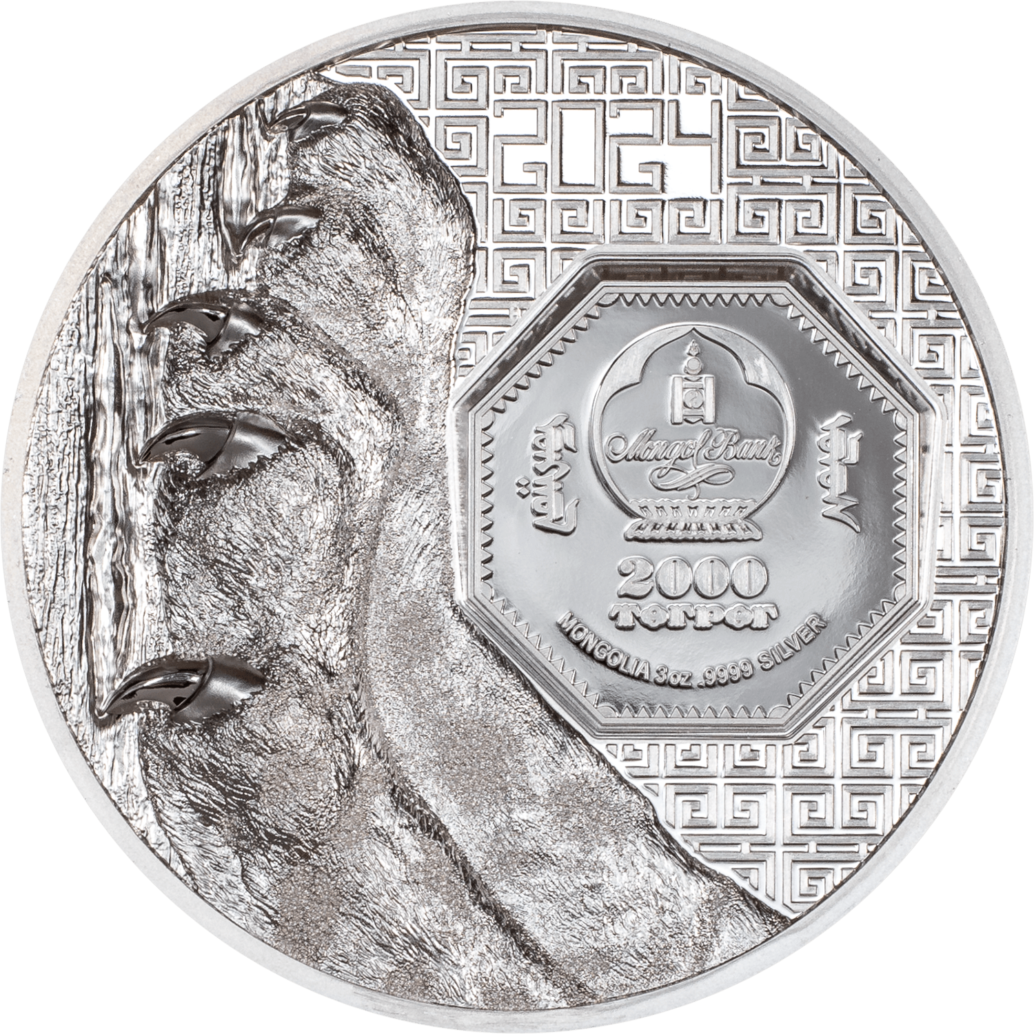 SNOW LEOPARD Wild Mongolia 3 Oz Silver Coin 2000 Togrog Mongolia 2024 - PARTHAVA COIN