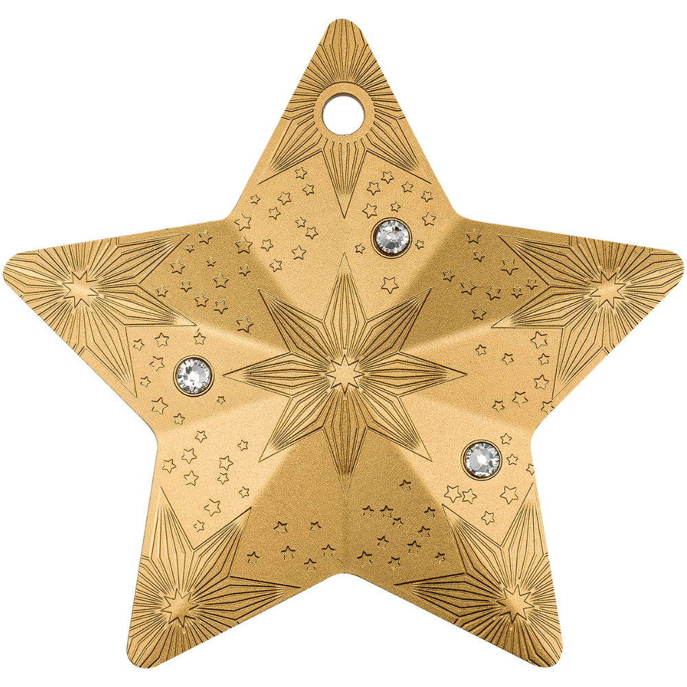 STARRY SKY Holiday Ornament Gilded 1 Oz Silver Coin $5 Cook Islands 2024 - PARTHAVA COIN