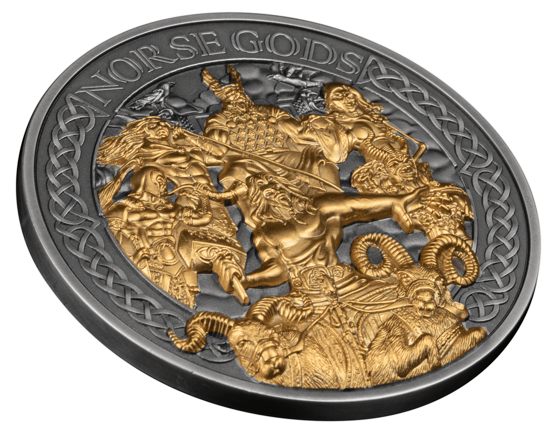 THE AESIR Norse Gods Gold Plating 5 Oz Silver Coin $25 Cook Islands 2024 - PARTHAVA COIN