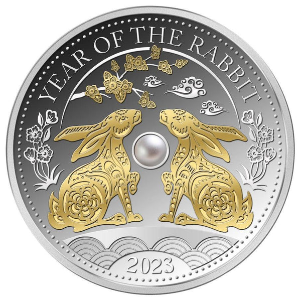 RABBIT Freshwater Pearl Chinese Lunar Year 1 Oz Silver Coin $10 Fiji 2023