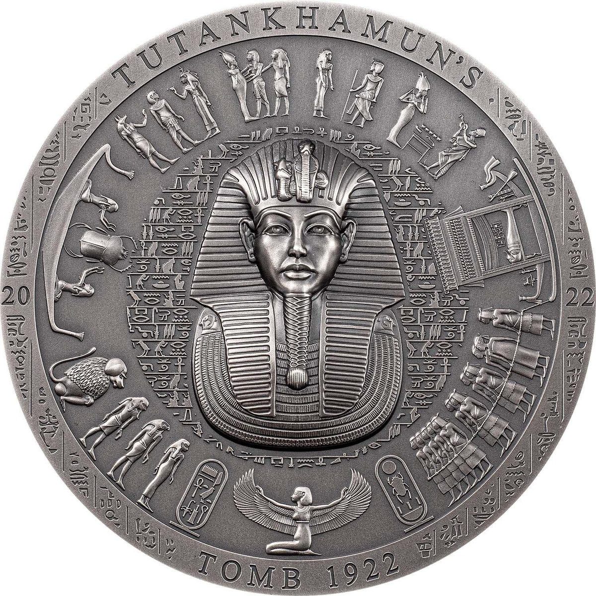 Tutankhamun’s Tomb 1922 Archeology Symbolism Antiqued 3 Oz Silver Coin 